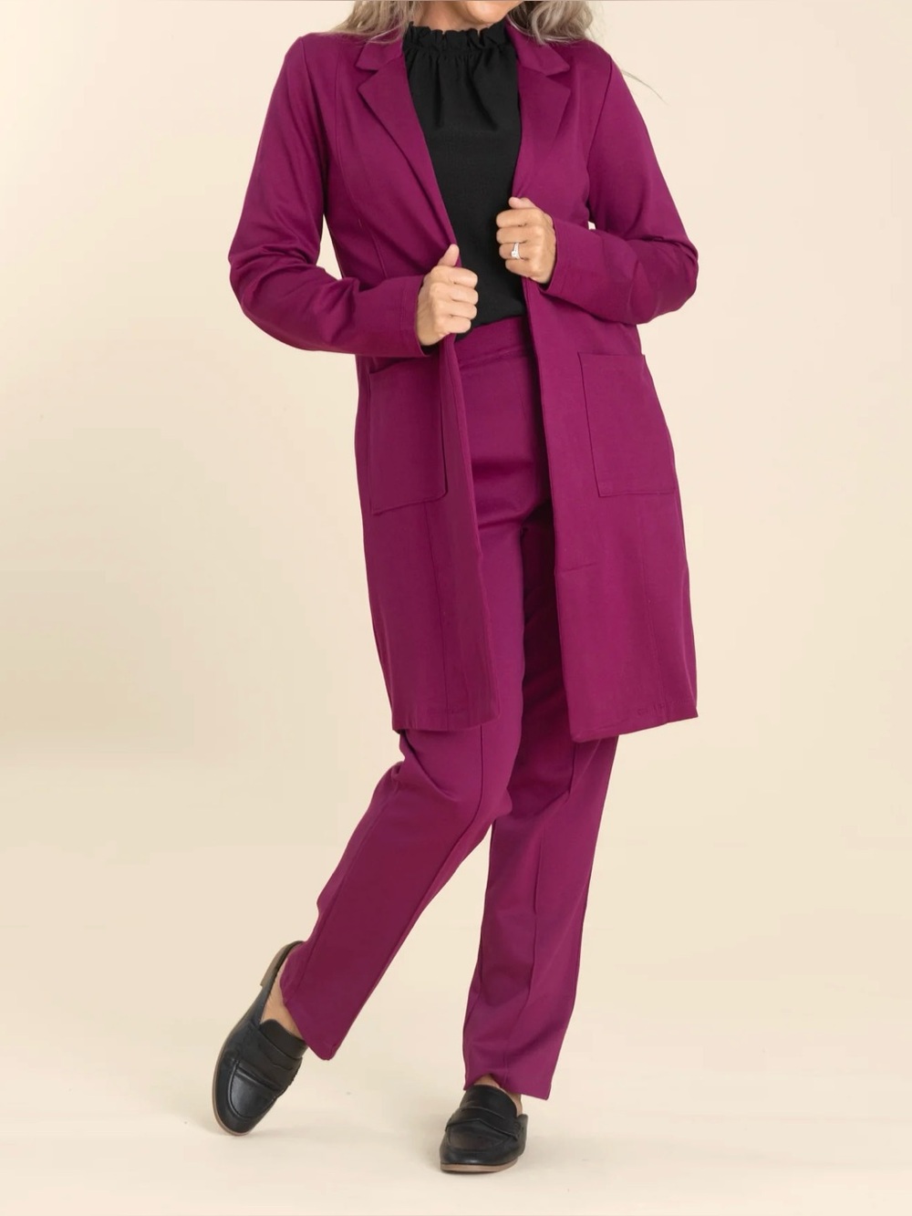 Dear Scarlett Magic Chic Midi Jacket: Merlot (see matching pants)